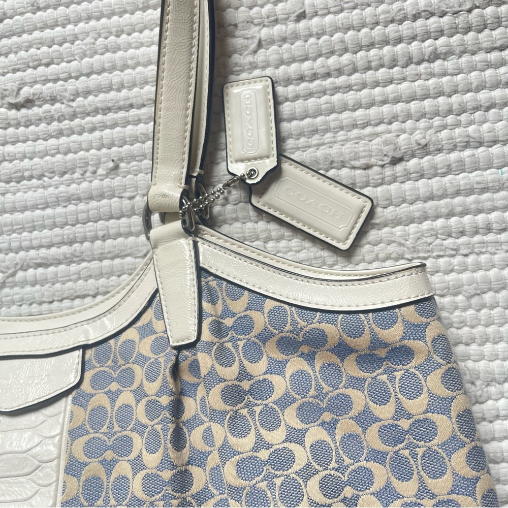 NEW COACH SIGNATURE JACQUARD SHOULDER BAG CHAMBRAY BLUE ALLIGATOR STRIPE F27734 - Picture 3 of 12
